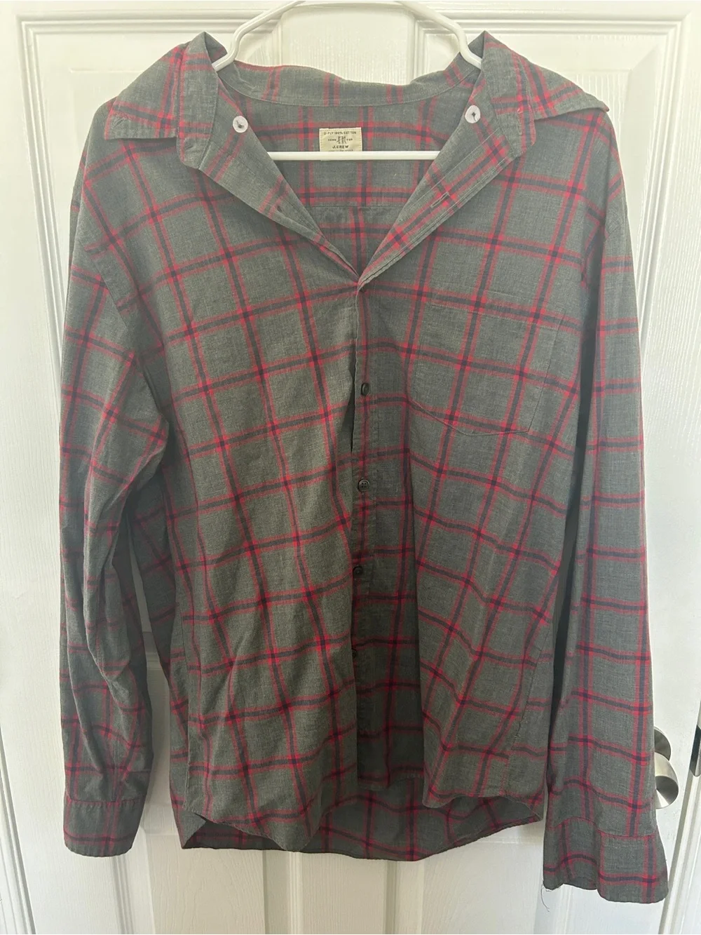 J Crew Gray & Red Plaid Men's Button-Up Shirt